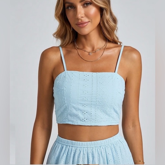 Boho Eyelet Embroidered Two-Piece Maxi Set Blue - Picture 2 of 9